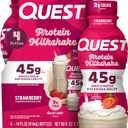 Quest Nutrition Strawberry Protein Shake, 45g Protein, 2g Sugar, 4g Net Carbs, Ready to Drink, Gluten Free, 4 Count