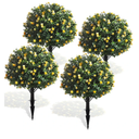 Yunlly 4 Pcs Artificial Boxwood Topiary Ball Tree 27 Inch Outdoor Boxwood Balls with Flower Faux Bush, UV Resistance Fake Shrub Plant with Spike for Garden Porch Patio Decor (Yellow)