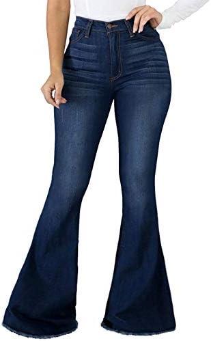 CuteCherry Bell Bottom Jeans for Women Ripped Skinny Bell Bottom Raw Hem Denim Pants, L