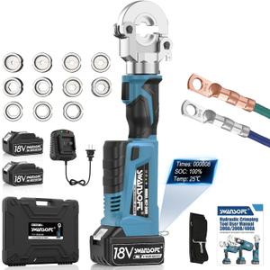 SWANSOFT Electric Hydraulic Crimping Tool, 6Ton 6AWG-600MCM Continuously Crimp Hydraulic Wire crimper for Cu/Al Terminal, Crimp 30000 Times Wire Cable Lug Crimping Tool Kit with 11 Dies (300B)