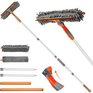 Eazer 89'' Squeegee Window Cleaner 2 in 1 Rotatable Window Cleaning Tool Kit with Extension Pole, Window Washing Equipment with Bendable Head for Indoor/Outdoor Window and Car Glass