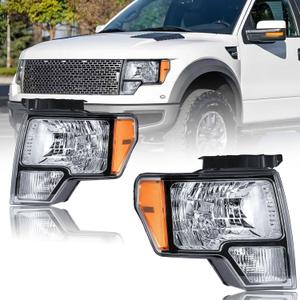 Headlights for 2009-2014 Ford F150 Pickup F-150 2010 2011 2012 2013 Amber Reflector Chrome Housing