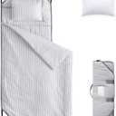 Wake In Cloud - Cot Nap Mat with Pillow and Blanket, 100% Cotton Fabric, for Toddler Kids Boys Girls Ages 3 Plus in Daycare Kindergarten Preschool, Ticking Stripes,52"L x 22"W x 6"Th