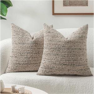 Zealax Textured Boucle Pillow Covers 20x20 Neutral Throw Decorative Pillow Covers for Bed Couch, Luxury Accent Pillow Cases Square Cushion Covers Set of 2, Light Taupe