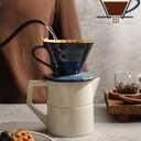 Pour Over Coffee Maker, Single Cup Ceramic Coffee Dripper, Reusable Filter Cone Drip Holder Slow Brewer with Hole Flat Bottom for Home, Office, Travel, Camping (Blue)