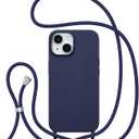 ZTOFERA for iPhone 14 Plus/iPhone 15 Plus Case with Strap,Crossbody Phone Case with Adjustable Neck Shoulder Lanyard,Soft Silicone Shockproof Protective Cover for 14 Plus/15 Plus 6.7"-Navy Blue