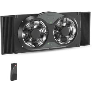 Comfort Zone 9-Inch Reversible Twin Window Fan with Remote Control  3-Speed Dual Blade Fan with Exhaust, Cooling & Circulate Modes, Expandable Width 23.5" to 37", Removable Bug Screen & Tabletop Feet (Black)