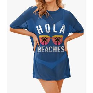 AI'MAGE Women's Swimsuit Cover Up Mesh Cover Up Dress Short Sleeve Bathing Suit Coverup Summer Beach Dress 2XL