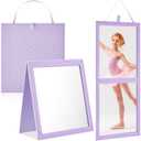 Foldable Backstage Mirror with Handle 24.61x 11.22 Inch Leather Folding Hanging Mirror Rectangular for Travel Dance Bag Home Fitness Spa Gift for Dancers (Purple)