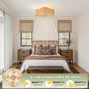 20" Boho Ceiling Fan with Light, Rattan Caged Flush Mount Ceiling Fan with Light Remote Control, Enclosed with 6 Speeds for Bedroom, Living Room, Foyer, Nursery, Small