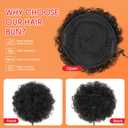 TESS Afro Puff Hair Bun Human Hair Small Drawstring Ponytail, Natural Black Curly Hairpiece with 5 Styling Hair Clips, 8 inch One piece per pack