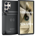 NEWDERY Battery Case for Samsung Galaxy S24, Qi Wireless Charging, 18W Fast Recharging, Sync Data Supported, 4500mAh Portable Charger Case Battery Pack for Regular S24 5G 6.2" Black