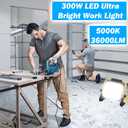 36000LM LED 300W Work Light, Portable Flood Light with 18FT Cord, IP66 Waterproof 5000K Worklight Floodlight for Outdoor, Job Site Workshop Garage Construction Site Lighting