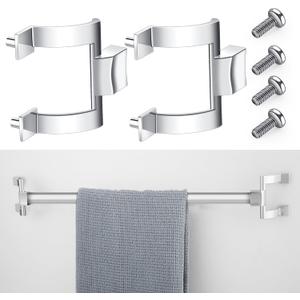 Blulu 2 Pcs Shower Door Handles Towel Bar Brackets Set Chrome 2" Screw Holes Bathroom Towel Rack Bracket Replacement with 4 Screws for Shower Doors or Tub Enclosure, Bright Silver