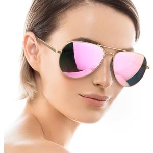 Aviator Sunglasses for Women Men Oversized with Metal Frame, Mirrored Polarized Aviator Sunglasses with UV Protection