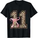 11th Birthday Girl Pink Coquette Bow Leopard 11 Year Old TShirt,S