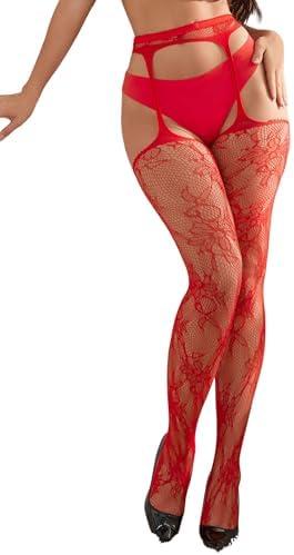 sunshinelady Women's Suspender Tights Fishnet Stockings Sexy Pantyhose with Garter Belt Floral Plus Size XS-M