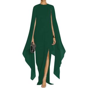 MAYFASEY Women's Elegant High Split Flare Sleeve Formal Evening Gowns Maxi Dress with Cape (Dark Green) MAYFASEY Women's Elegant High Split Flare Sleeve Formal Evening Gowns Maxi Dress with Cape (Dark Green)