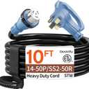 10FT 50 Amp Generator Cord, NEMA 14-50P/SS2-50R Heavy-Duty 4 Conductors Cable, Pure Copper STW RV Extension Cord, Female Plug with Twist Lock, Suitable for RV or Camper, ETL Listed