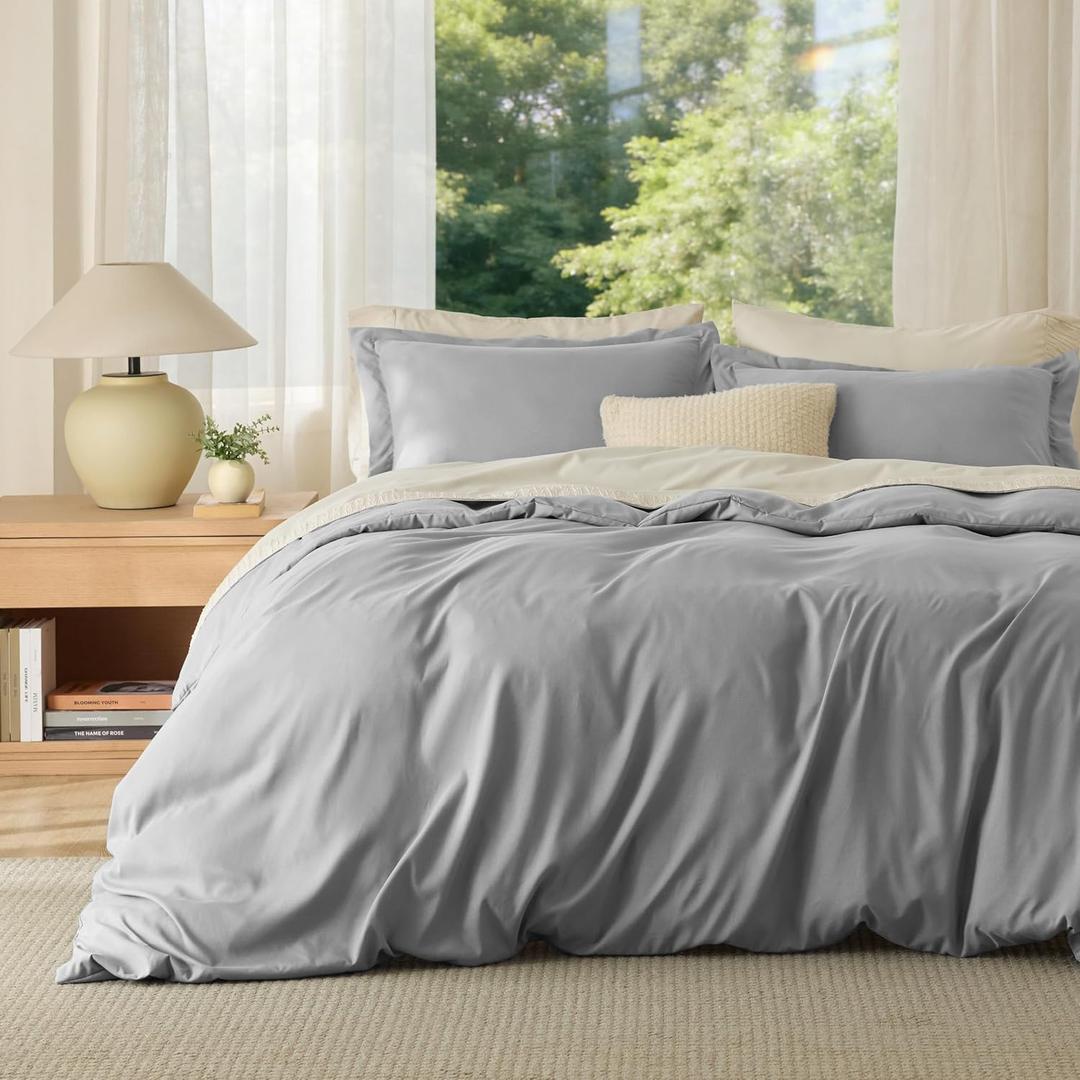 Bedsure Duvet Cover Oversized King Size - Soft Double Brushed Bedding Set for Kids & Adults, Zipper Closure, 3 Pieces, Includes 1 Duvet Cover (120"x98") & 2 Pillow Shams, NO Comforter, Grey