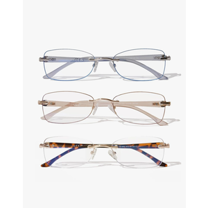 Rimless Reading Glasses for Women, Rectangle Blue Light Blocking Readers With Tinted Edge