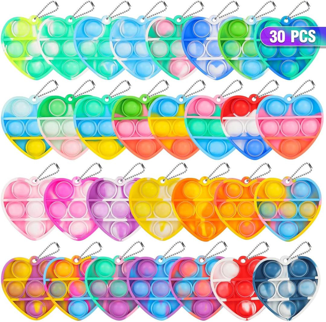 Pop Fidget Toys Bulk Its Valentines Day Gifts for Kids Classroom 30 Pack Valentine Party Favors for Kids Mini Pop Heart Keychain It Fidgets for Classroom Prizes Exchange Birthday Goodie Bag Stuffers
