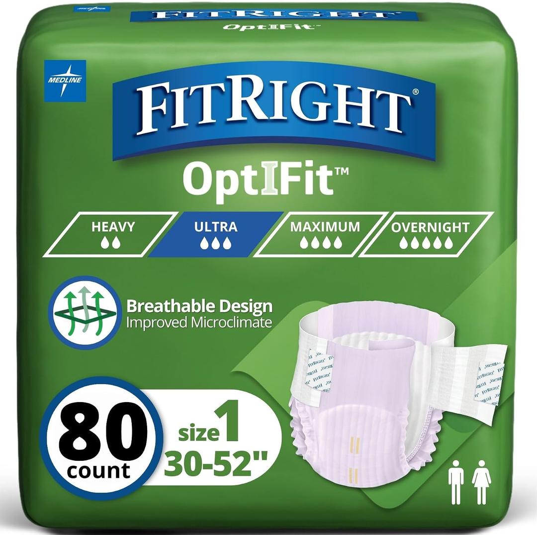 FitRight Extra-Stretch Heavy Absorbency Adult Diapers, FSA/HSA Eligible,80 Count, Waist Size 30"-52" ,M/L, Incontinence Briefs for Men and Women, Disposable, Moisture Wicking, Leak Protection