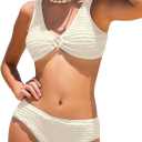 SOLY HUX Girl's V Neck Ring Linked Bikini Sets Bathing Suits Two Piece Swimsuit (White)