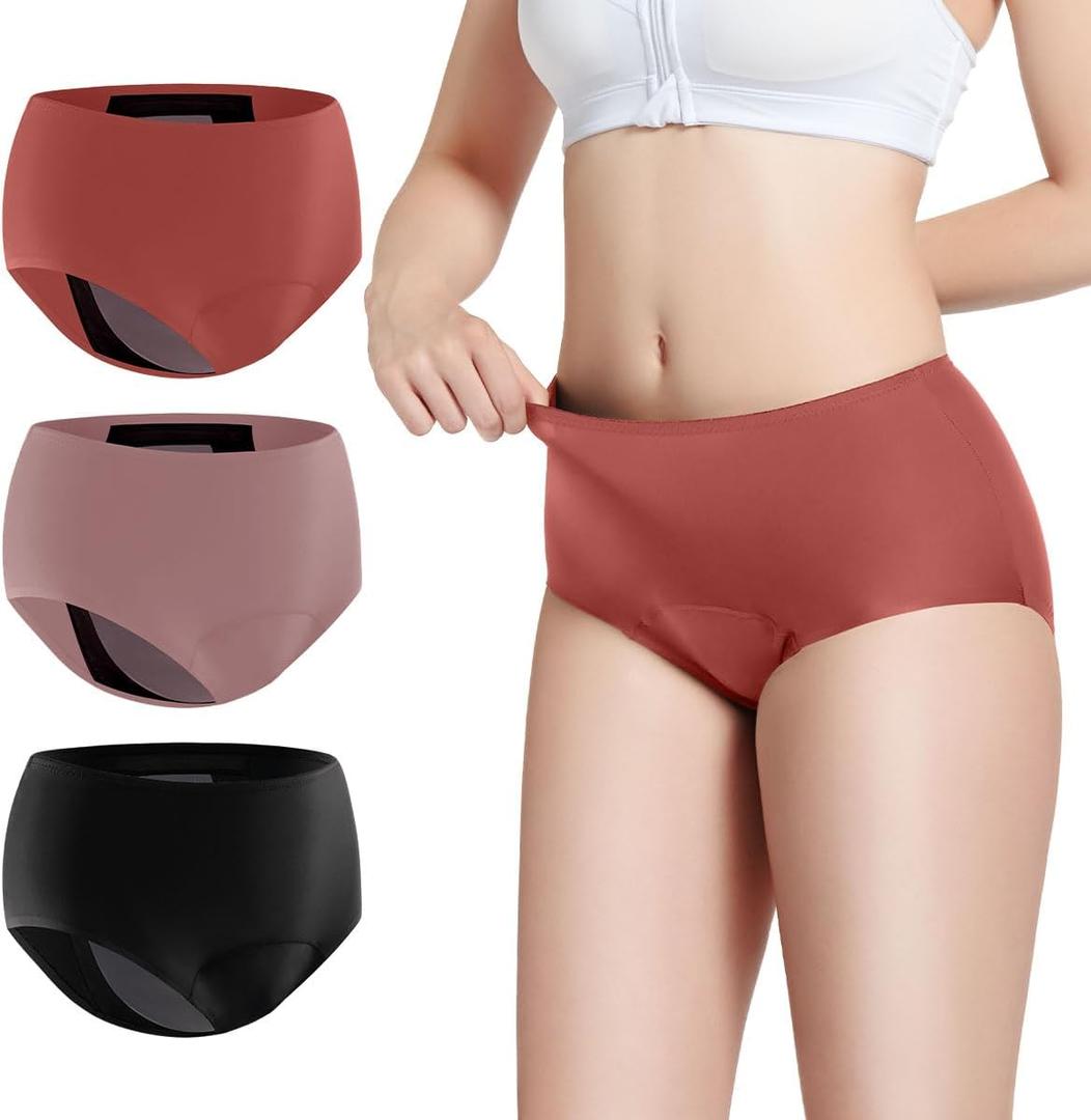 Carer Leak Proof Underwear for Women Washable Incontinence Underwear for Women 150ml Super Absorbent Bladder Leak Panties for Incontinence Postpartum Bladder Leakage Protective Panties 3 PCS, Small (Black/Dusty Rose/Orange)