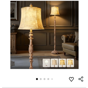 Scenekoy Vintage 66” Tall Floor Lamp for Living Room Bedroom, Resin Carved Standing Lamp with Faux Leather Shade, Adjustable Bulb, Rotary Switch Rustic Lamp for Home Decor (Light Brown)