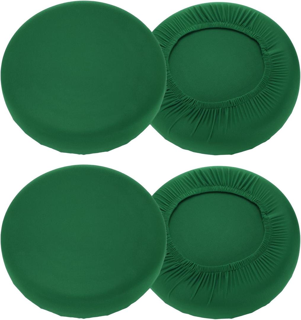 uxcell 4 Pack Stool Covers Round, 16-18 Inch Bar Stool Covers Washable Dustproof Slipcover Seat Cushion with Elastic for Bar Kitchen Living Room Decor, Dark Green