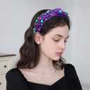 3 x WantGor Pearl Knotted Headband, Women Rhinestone Embellished Hairband Elegant Wide Top Knot Bride Headbands Headpieces Party Fashion Elegant Ladies Hair Band Hair Hoop Accessories (Dark Purple)