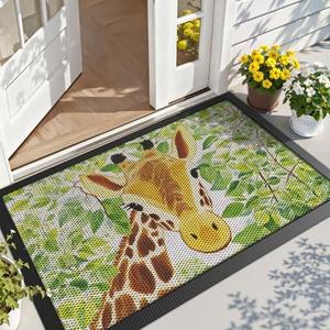 LUMI Outside Door Mat 32x47, Non Slip Rubber Backing Doormat, Low Profile Easy Clean Entrance Mats for Front Back Door Entryway Porch Garage, Giraffe