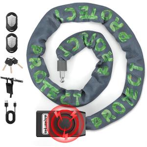 BANGTING Bike Chain Lock Heavy Duty with 110dB Alarm, Bicycle Lock Heavy Duty Anti Theft Security Bike Locks with Key for Bicycle, Electric Bike, Scooter, Motorcycle, Door, Gate and Fence (Grey) (Gray)