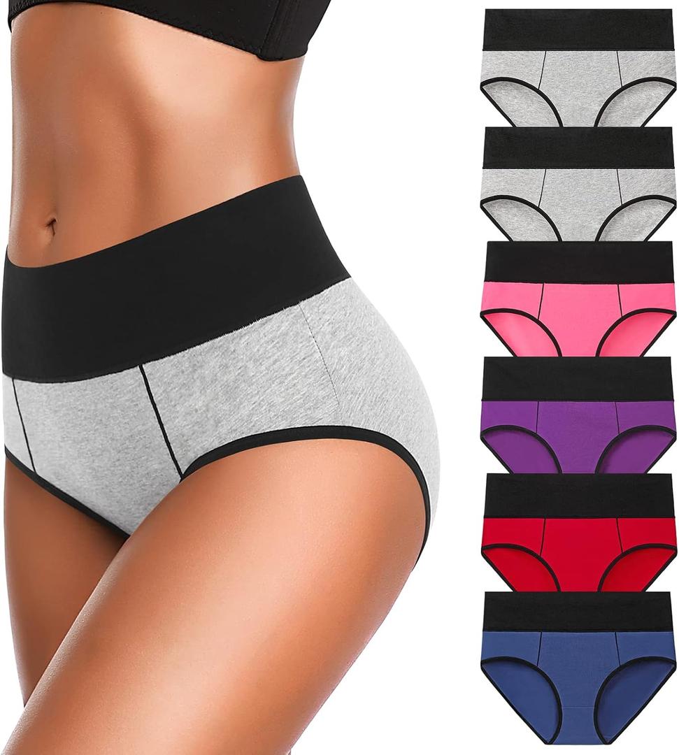 Eiggam Underwear for Women Cotton High Waist Panties Full Coverage Briefs Soft Strech Ladies Breathable Panties-Multi Pack (Large)