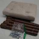 LUE BONA Upholstered Fabric Vanity Bench Seat, Makeup Stools for Vanity, Square Tufted Ottoman Bench with Carved Dark Brown Legs for Bedroom Living Room, Linen Color