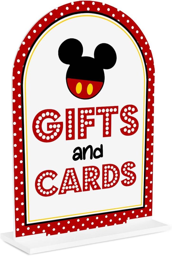 Cute Cartoon Mouse Party Decor Disneyland Birthday Sign Gifts and Cards Sign for Baby Shower & Event Gift Stations Dessert Table Decorations 5x7 Inch Arch Acrylic