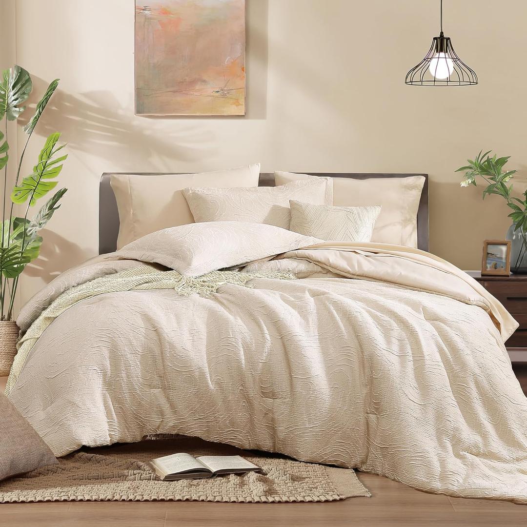 Monbix King Size Comforter Set, Birch Marble Pattern King Size Bed Set Reversible, King Bedding Set 7 Pieces, Bed in a Bag with Comforter, Sheets, Pillowcases & Shams