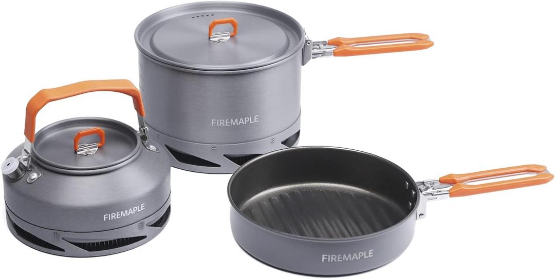 Fire-Maple Feast Set of 3 Camping Cookware Cookware Cookware Kit Outdoor Cookware Set with Pots, Kettle, Saucepans and Spatula for Hiking Fishing Picnic (Fast heat exchanger)