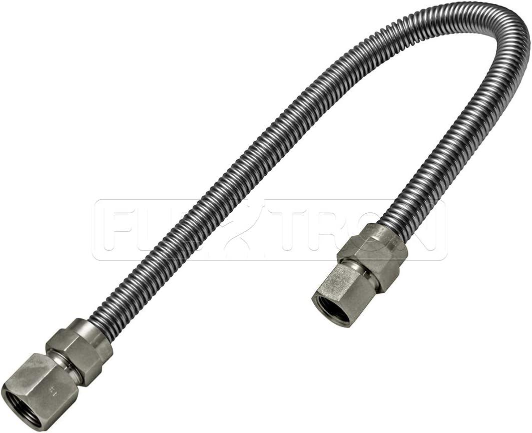Flextron - 12 Inch Flexible Gas Line Connector with 5/8 Inch Outer Diameter & 1/2 x 3/4 Inch FIP Fittings, Uncoated Stainless Steel, Durable & Excellent Corrosion Resistance, CSA Approved