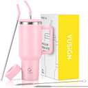 VUSIGN 40 oz Tumbler with Handle and Straw Lid, Stainless Steel Vacuum Insulated Tumbler Travel Mug Water Bottle Cup for Water Iced Tea Coffee Smoothie Car, Blush