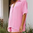 Womens Casual Knitted Two Piece Sets Lounge Sets Short Sleeve Solid Color Oversized Tees And Shorts Outfits (Pink)