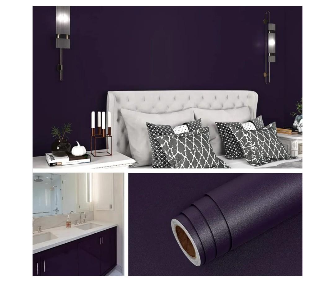 Livelynine 15.8x394 Deep Purple Removable Wallpaper Peel and Stick for Bedroom Bathroom Gothic Purple Peel and Stick Wallpaper Self Adhesive Vinyl Decorative Contact Paper Kitchen Cabinet Vinyl Wrap
