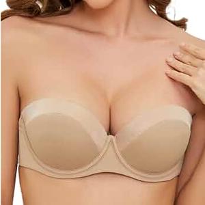 SEA BBOT Women Push Up Strapless Bra Anti-Slip Padded Convertible Multiway Bra 42D Dark Beige