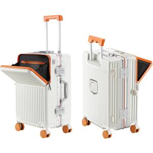 Carry on suitcase Zipperless Luggage, Polycarbonate Aluminum Hard Shell, Expandable Carry-On Suitcase with Spinner Wheels (Orange, 24 inch)