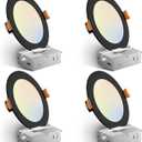Amico 4 Pack 6 Inch Black 5CCT Ultra-Thin LED Recessed Light with Junction Box, 2700K/3000K/3500K/4000K/5000K Selectable, 12W Eqv 110W 1050LM Dimmable Canless Wafer Downlight, ETL & FCC