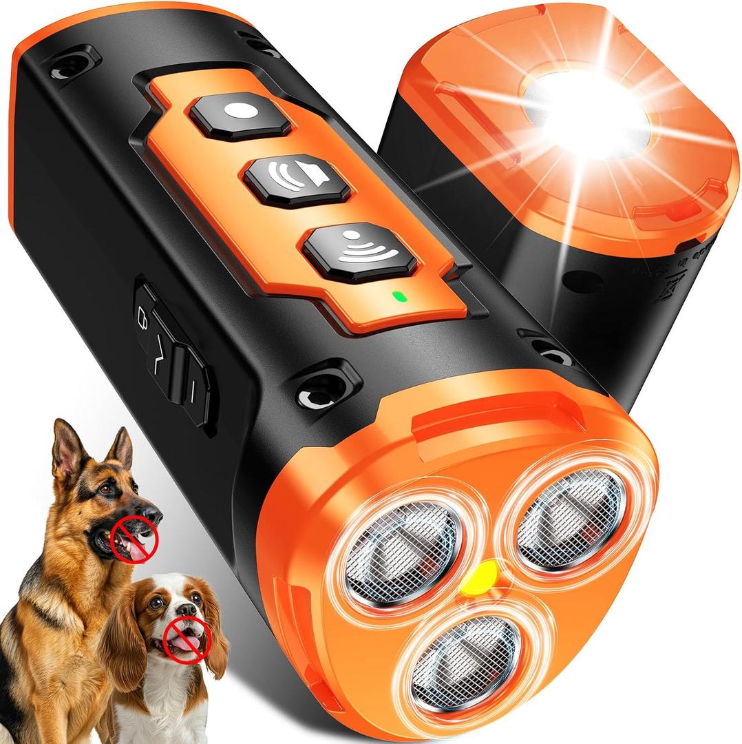 1-Touch Dog Bark Deterrent Devices, 3 Sonic Heads Anti Barking Device for Dogs, 50FT Range Rechargeable Dog Training Tool with Flashlight, Safe Ultrasonic Bark Control, Helps Improve Behavior