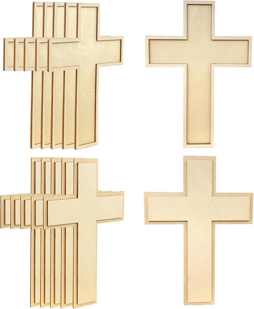 12 Inch 12 Pack Unfinished Wooden Cross Unpainted Wood Layered Framed Cross for DIY Crafts