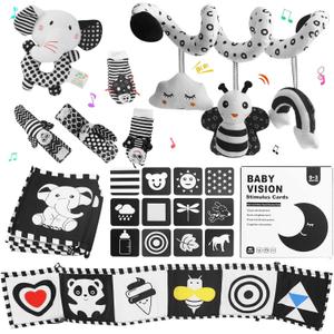 High Contrast Baby Toys for Newborn, Black and White Baby Toys, Newborn Toys 3 Months Brain Development with Car Seat Toys Hanging Rattle Toys (Classic Edition)