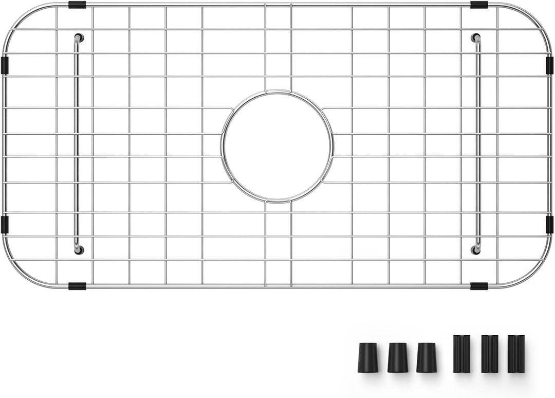 Sink Bottom Grid 24-1/8" x 12-5/8", Centered Drain with Corner Radius 1-1/2", Sink Protector for Kitchen Sink for Single Bowl Kitchen Sinks